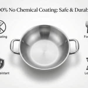 triply stainless steel kadai with lid & spoon 24 cm, 3l capacity | premium 1.85 kg extra heavy triply stainless steel kadai for cooking | even heat base, gas & induction | 5 years warranty