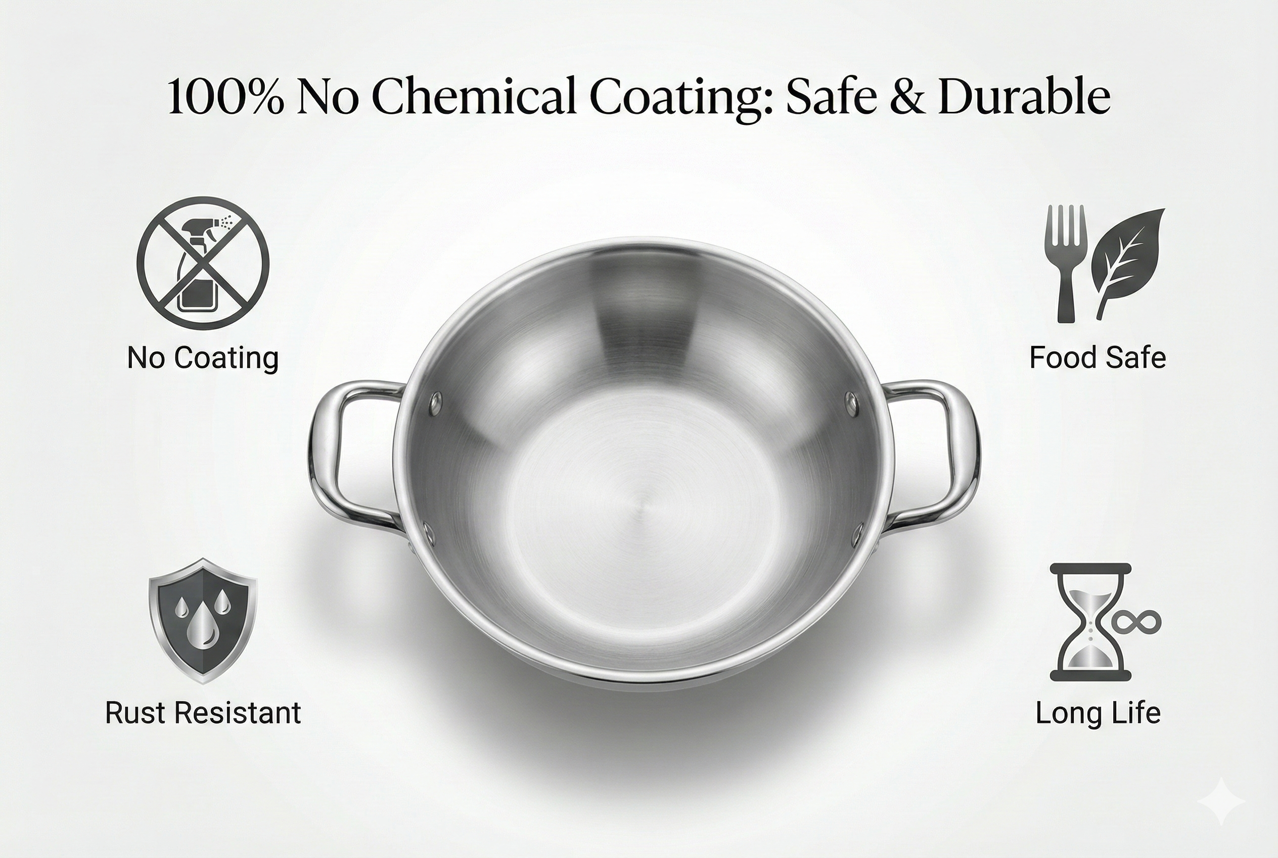 triply stainless steel kadai with lid & spoon 24 cm, 3l capacity | premium 1.85 kg extra heavy triply stainless steel kadai for cooking | even heat base, gas & induction | 5 years warranty